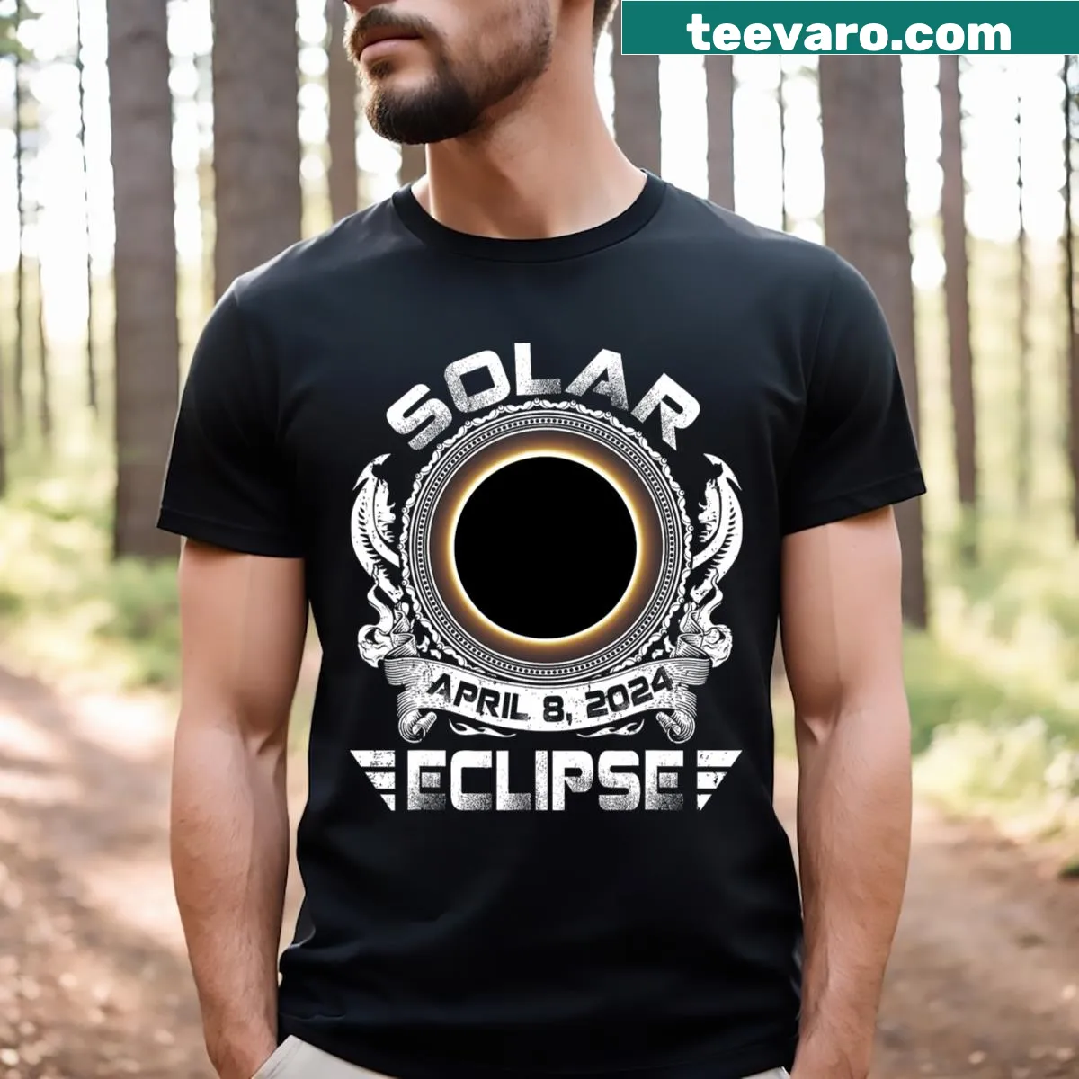 Retro T-shirt featuring sun graphic for the 2024 solar eclipse — on a men's t-shirt