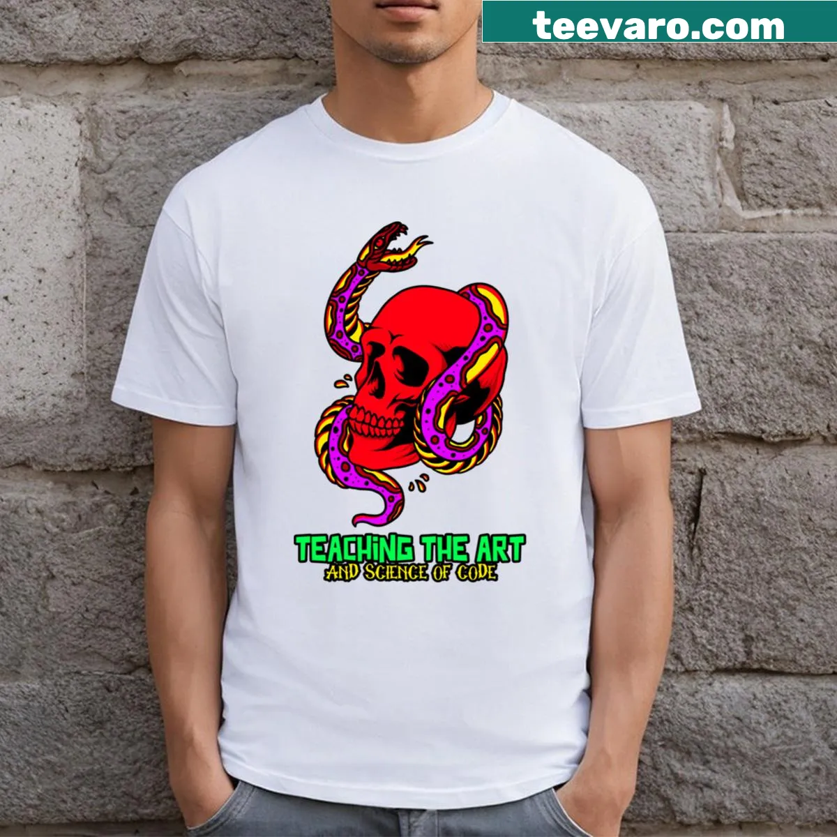Inspirational Teaching Code shirt with text: Art And Science Of Code Strength — on a men's t-shirt