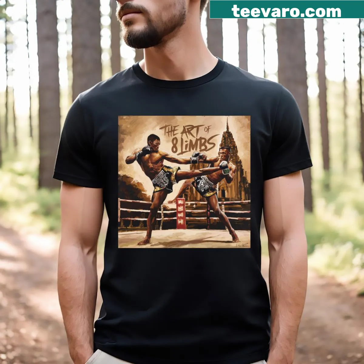 Muay Thai T-shirt featuring the art of eight limbs graphic — on a men's t-shirt
