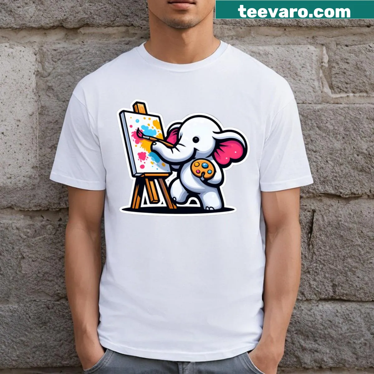 Illustrative T-shirt featuring an artistic elephant design for animal lovers. — on a men's t-shirt