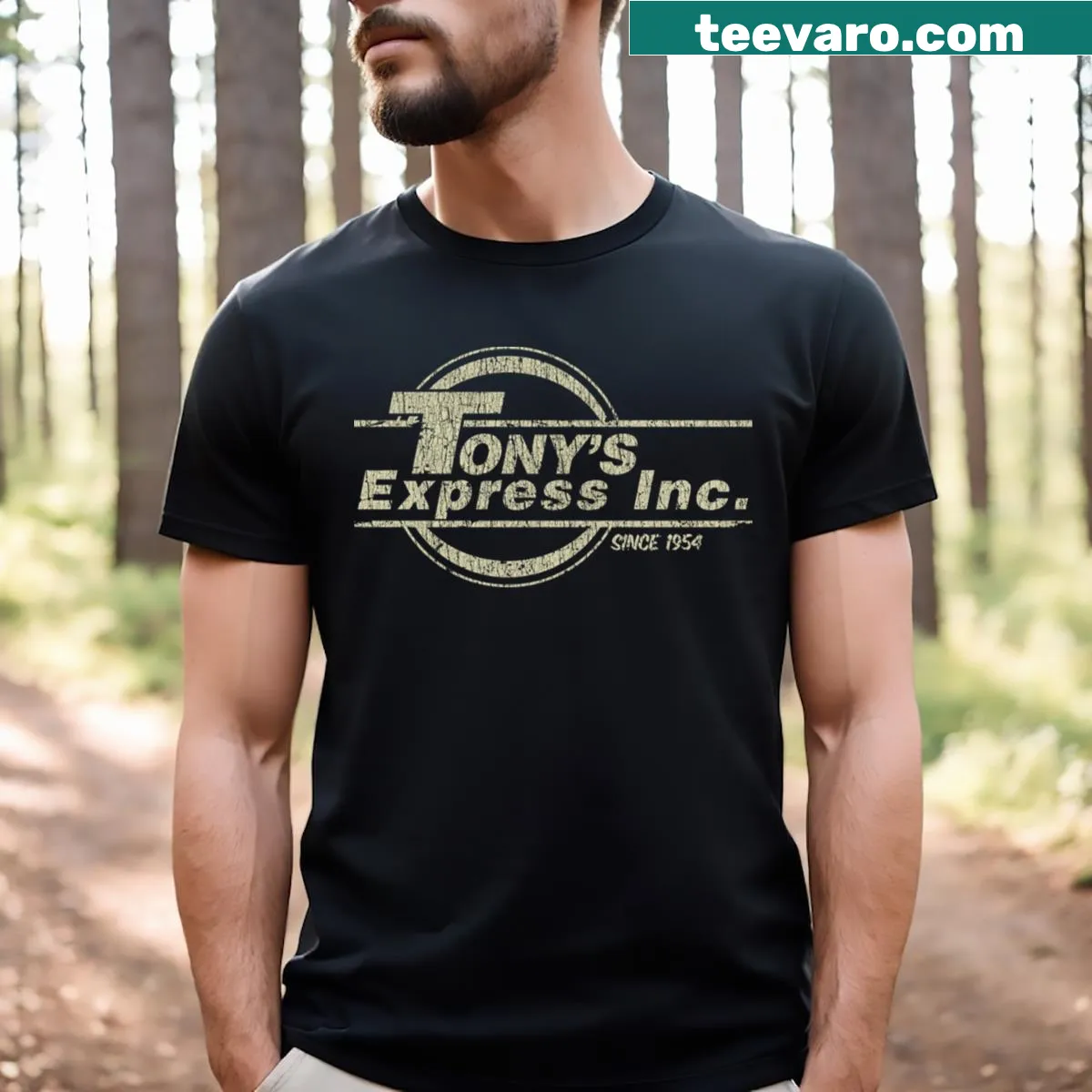 Vintage-style T-shirt featuring Tony's Express Inc logo from 1954. — on a men's t-shirt
