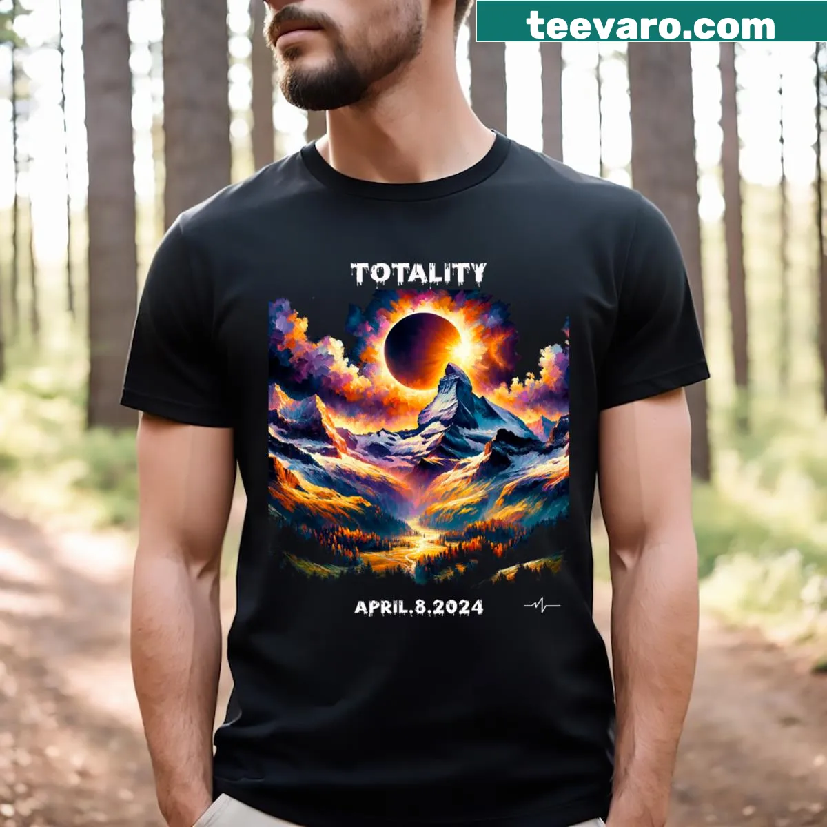 T-shirt designed for the Total Solar Eclipse on April 8, 2024. — on a men's t-shirt