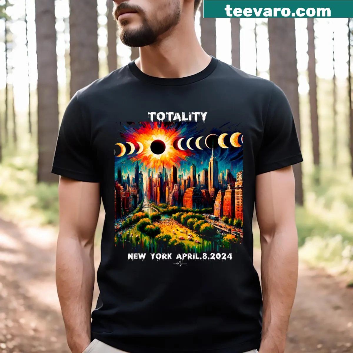 New York-themed design for Total Solar Eclipse on April 8, 2024 — on a men's t-shirt