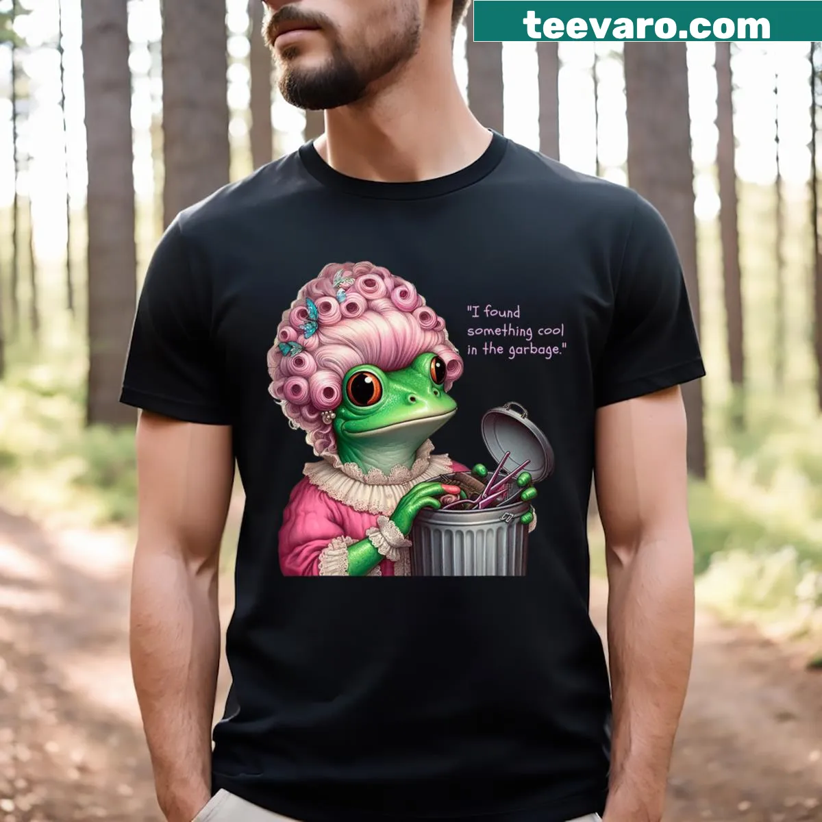 Humorous T-shirt featuring a quirky frog graphic — on a men's t-shirt