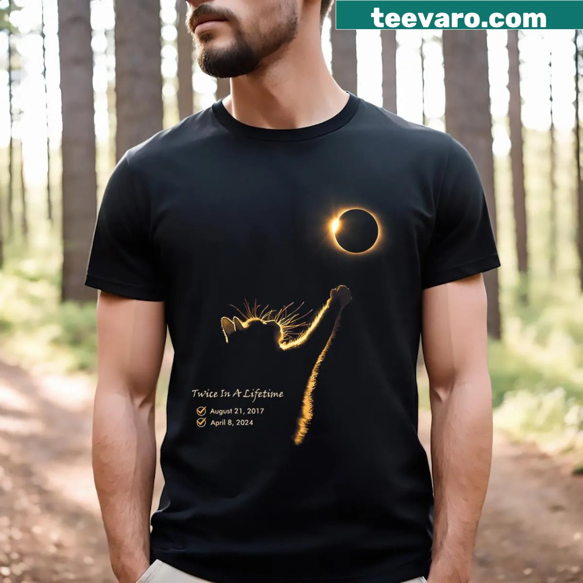 Illustrative T-shirt showcasing a total solar eclipse design for 2024 — on a men's t-shirt