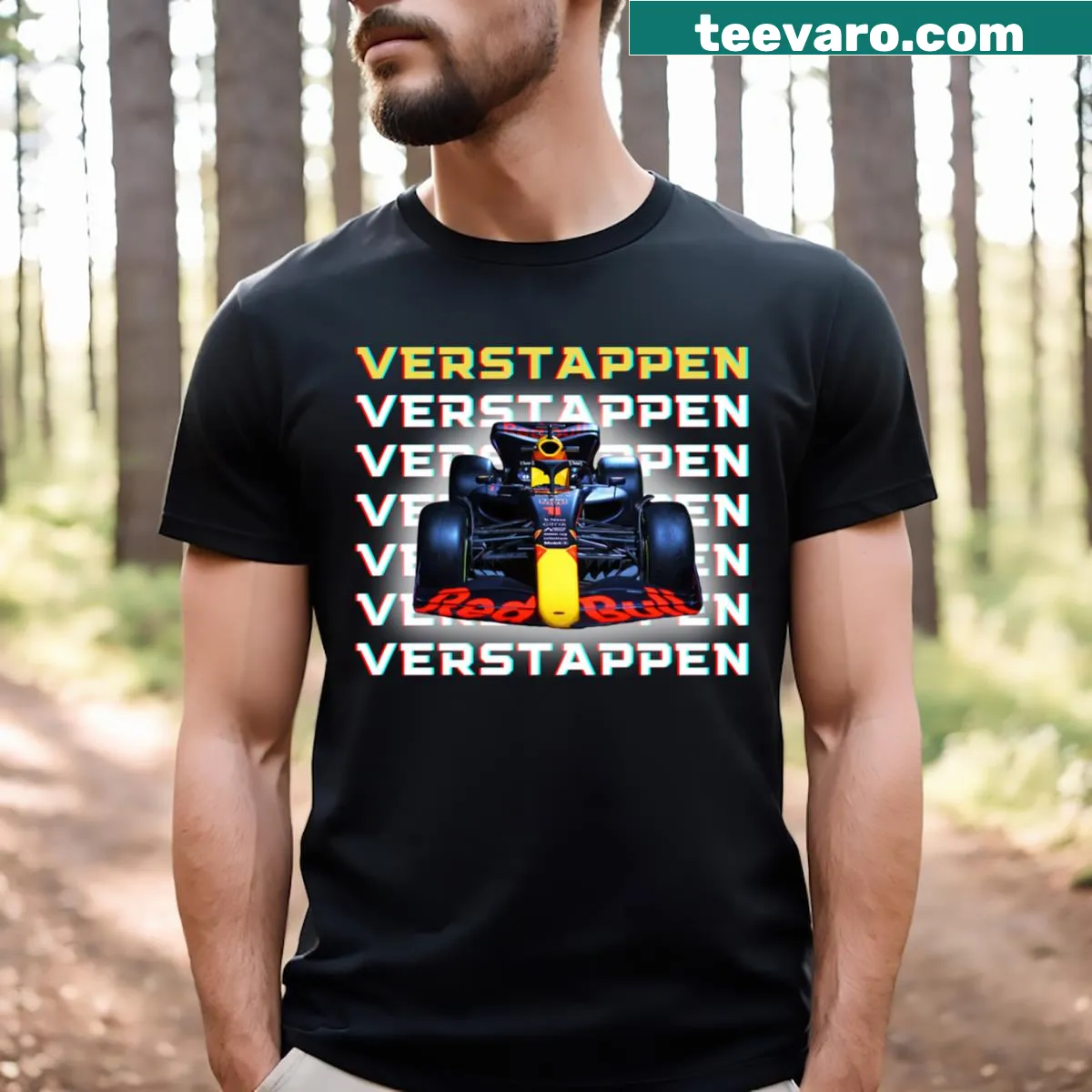 Illustration of Verstappen Red Bull F1 car — on a men's t-shirt