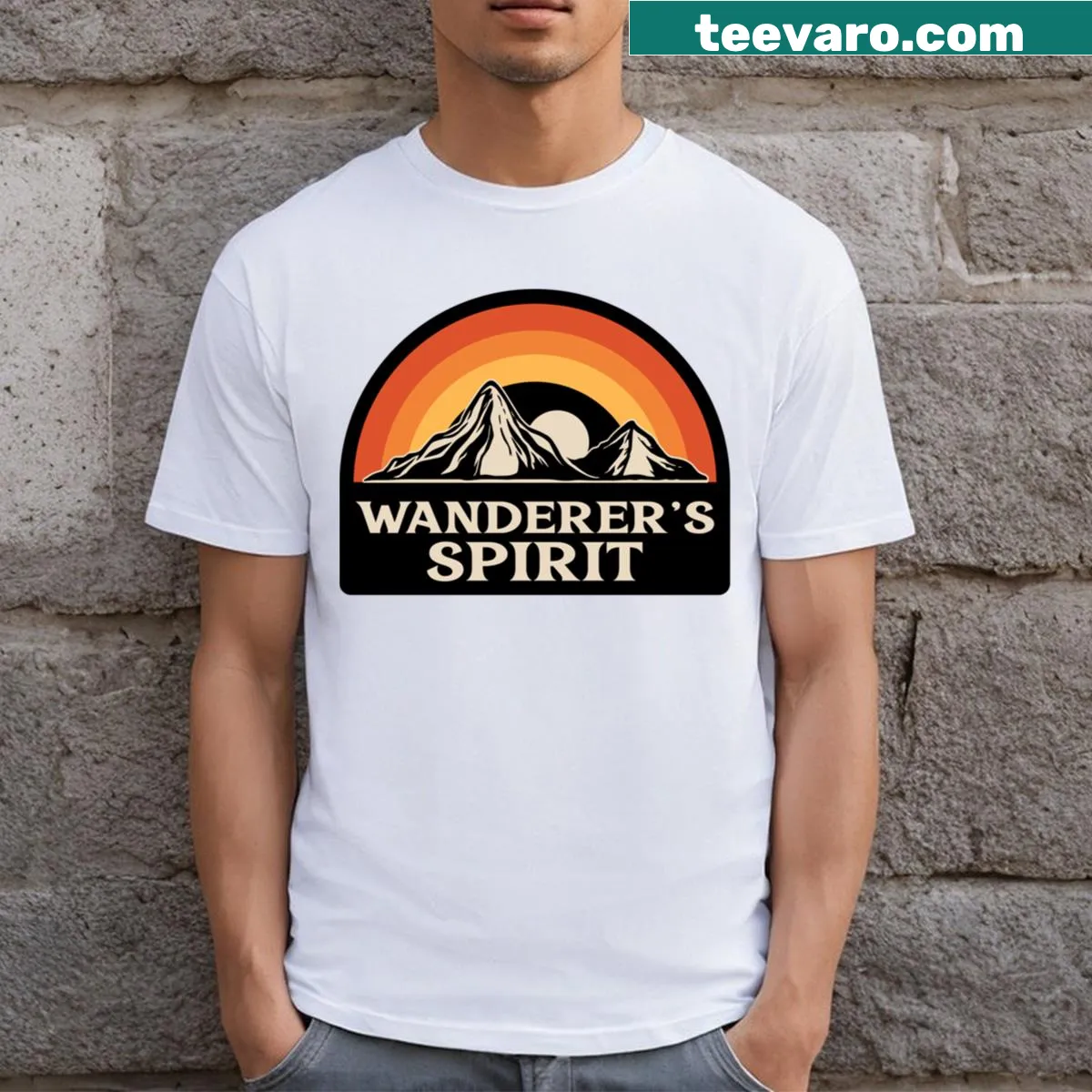 T-shirt with the phrase 'Wanderer's Spirit' — on a men's t-shirt