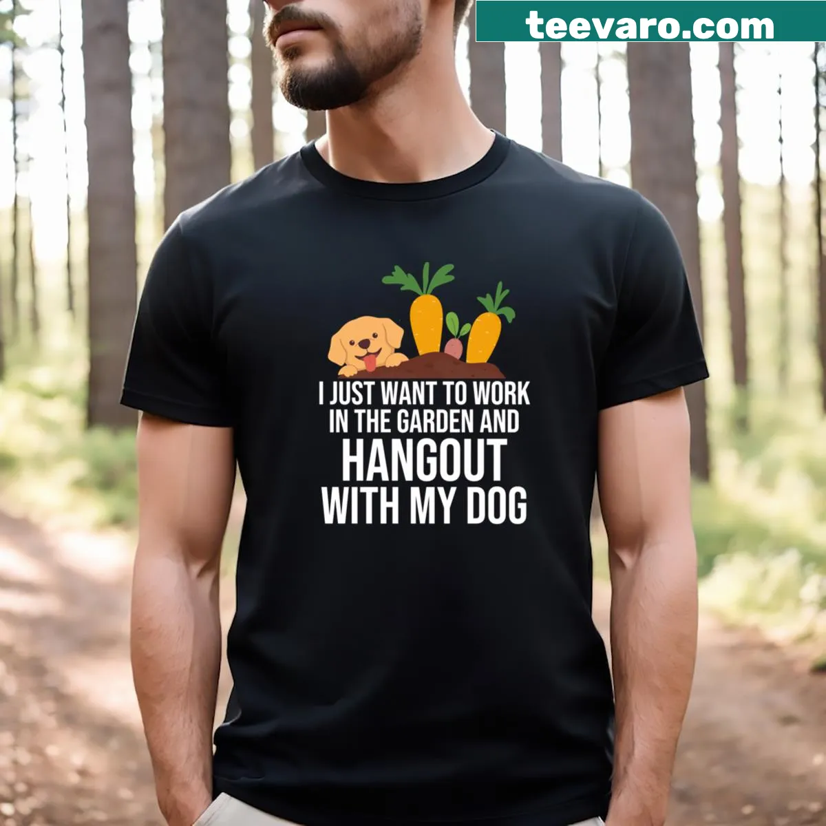 Essential T-shirt with a dog and gardening theme — on a men's t-shirt