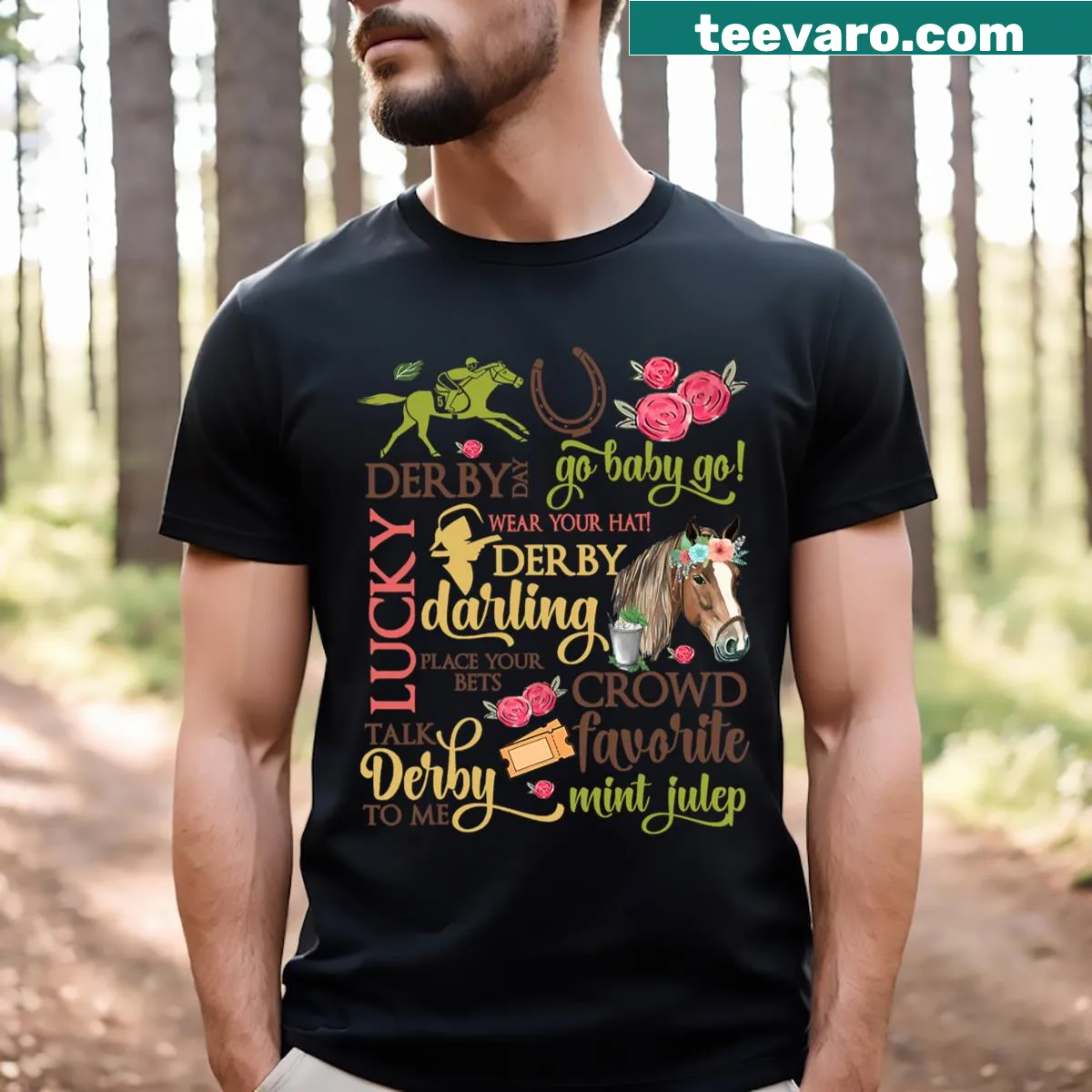 Vintage Kentucky Derby Day tee featuring classic horse racing design — on a men's t-shirt