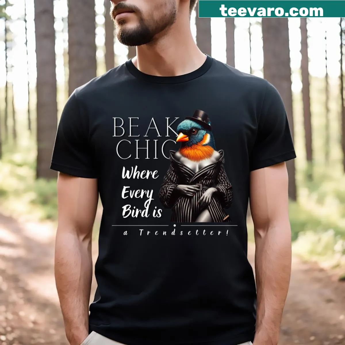 Whimsical bird pun shirt with playful typography for bird lovers — on a men's t-shirt