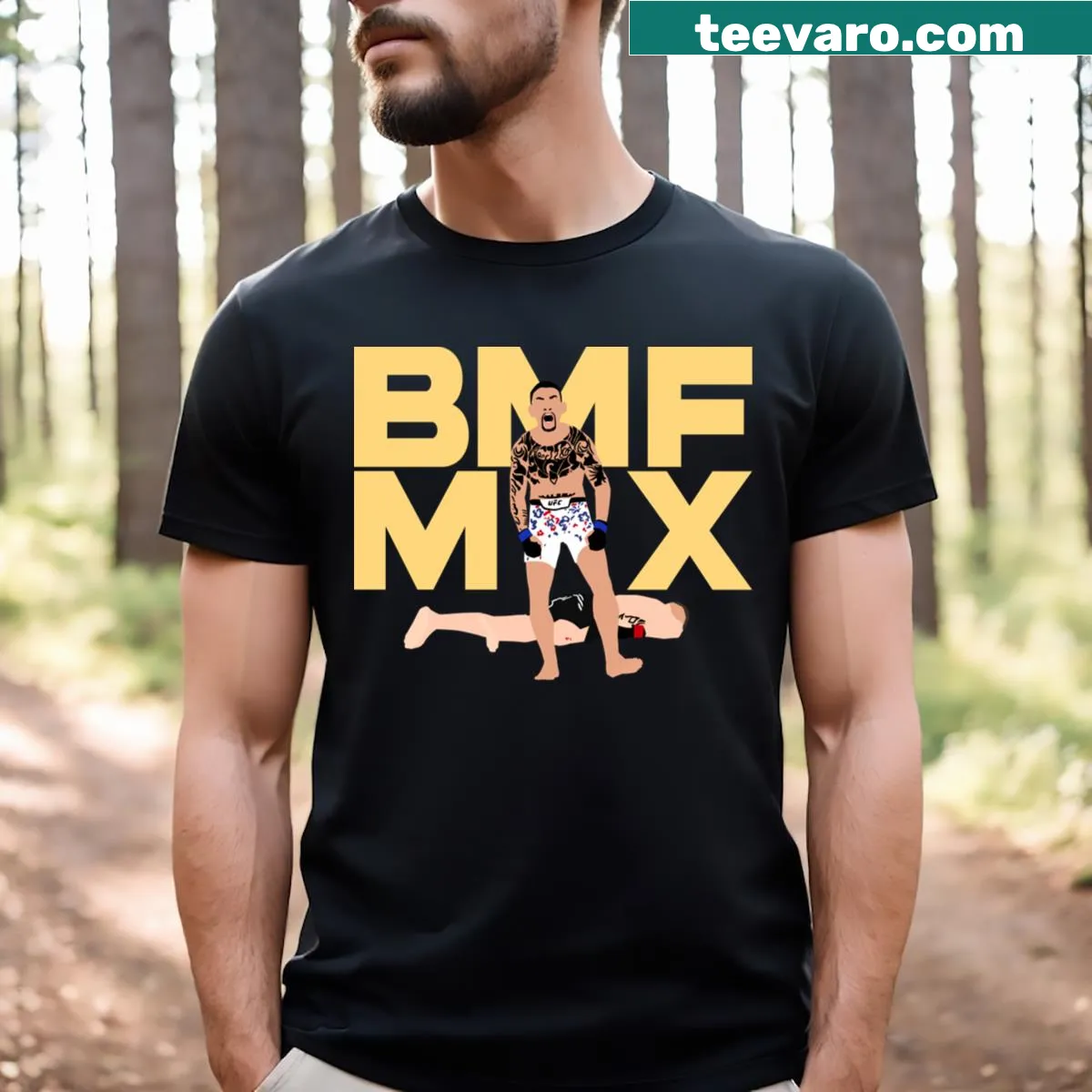 Bold typography T-shirt with BMF Max graphic — on a men's t-shirt