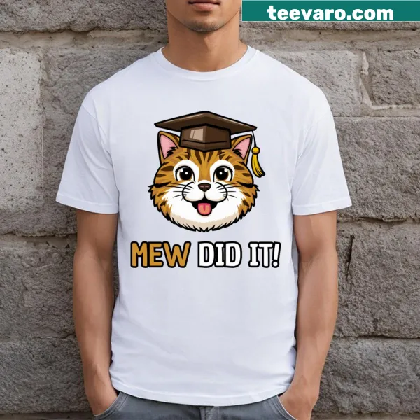 Cat-themed Graduation T-shirt with a cat in a cap