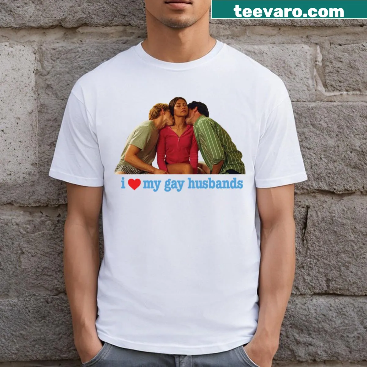 T-shirt with the phrase 'I Love My Gay Husbands.' — on a men's t-shirt