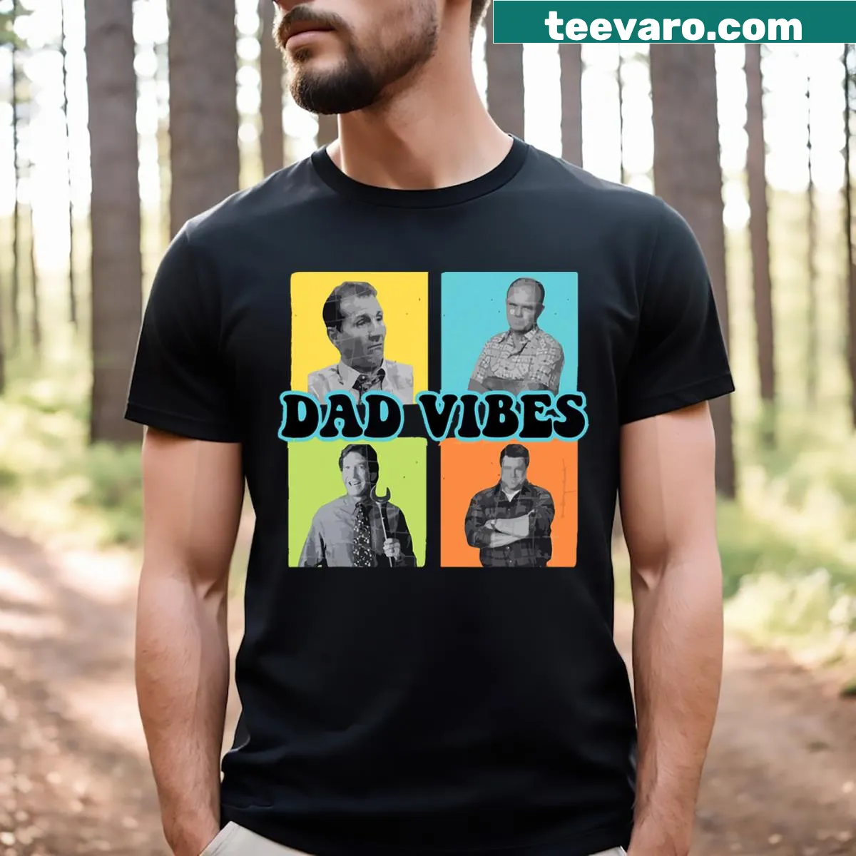 Retro-style t-shirt featuring the phrase 'Dad Vibes' in playful typography — on a men's t-shirt