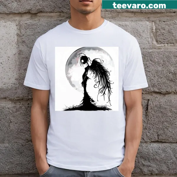 Striking dark angel illustration on an edgy t-shirt