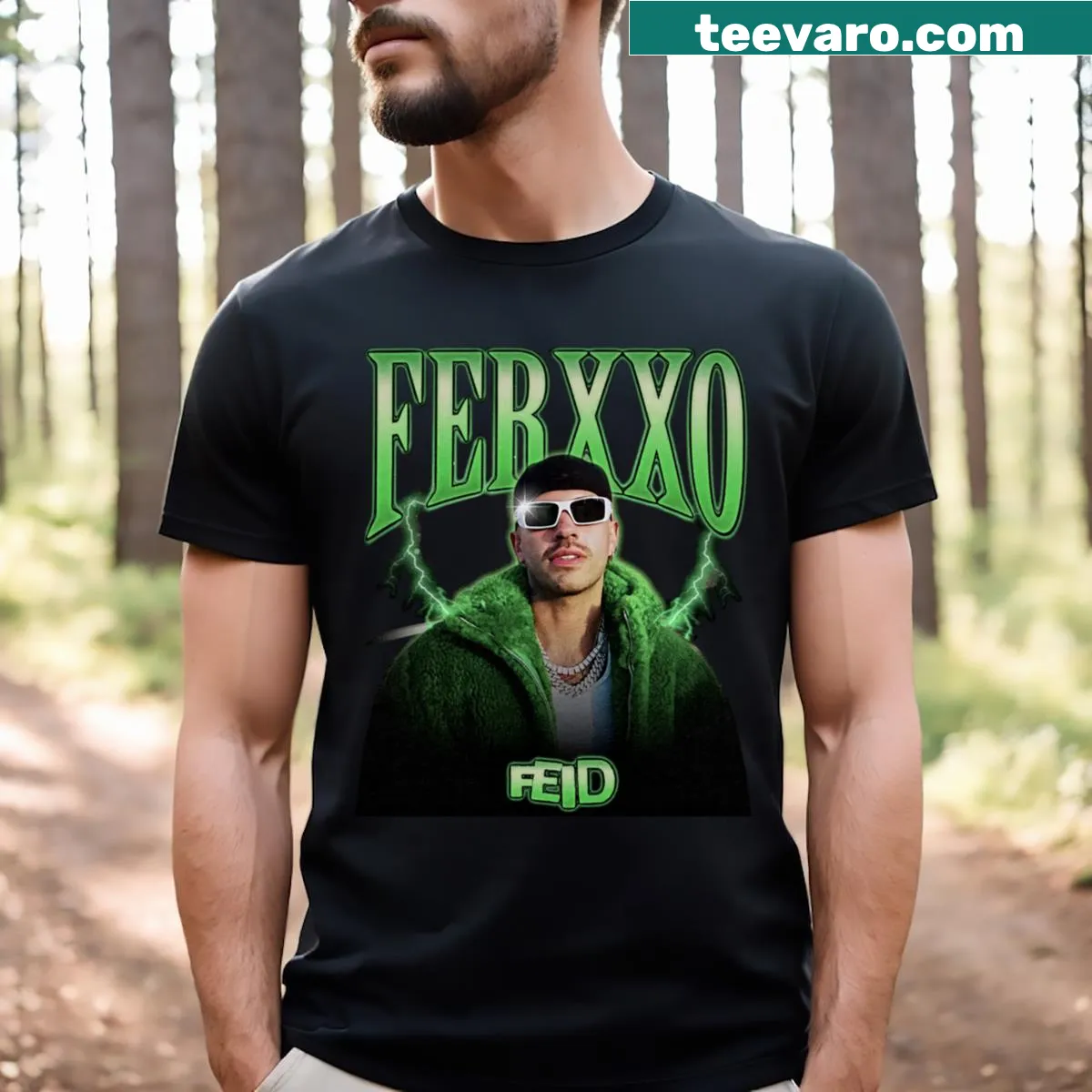 Essential T-shirt featuring bold 'Ferxxo' typography for music lovers — on a men's t-shirt