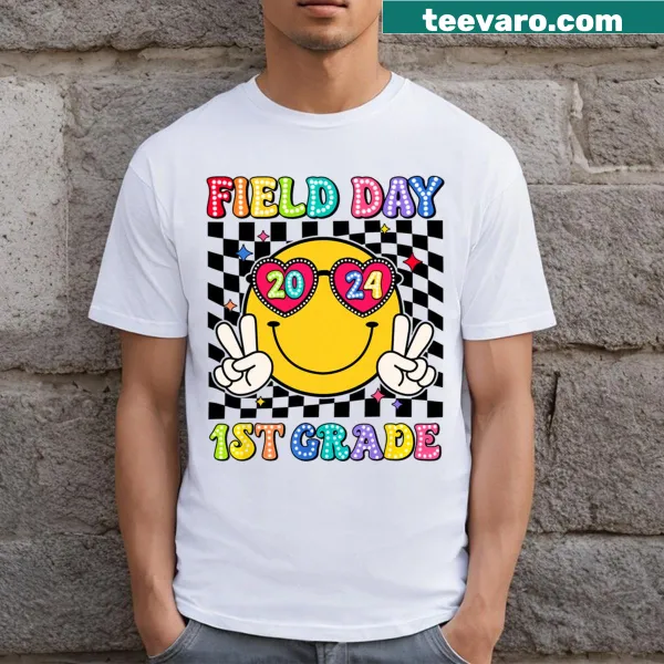 T-shirt with a smiley face graphic for 1st grade teachers
