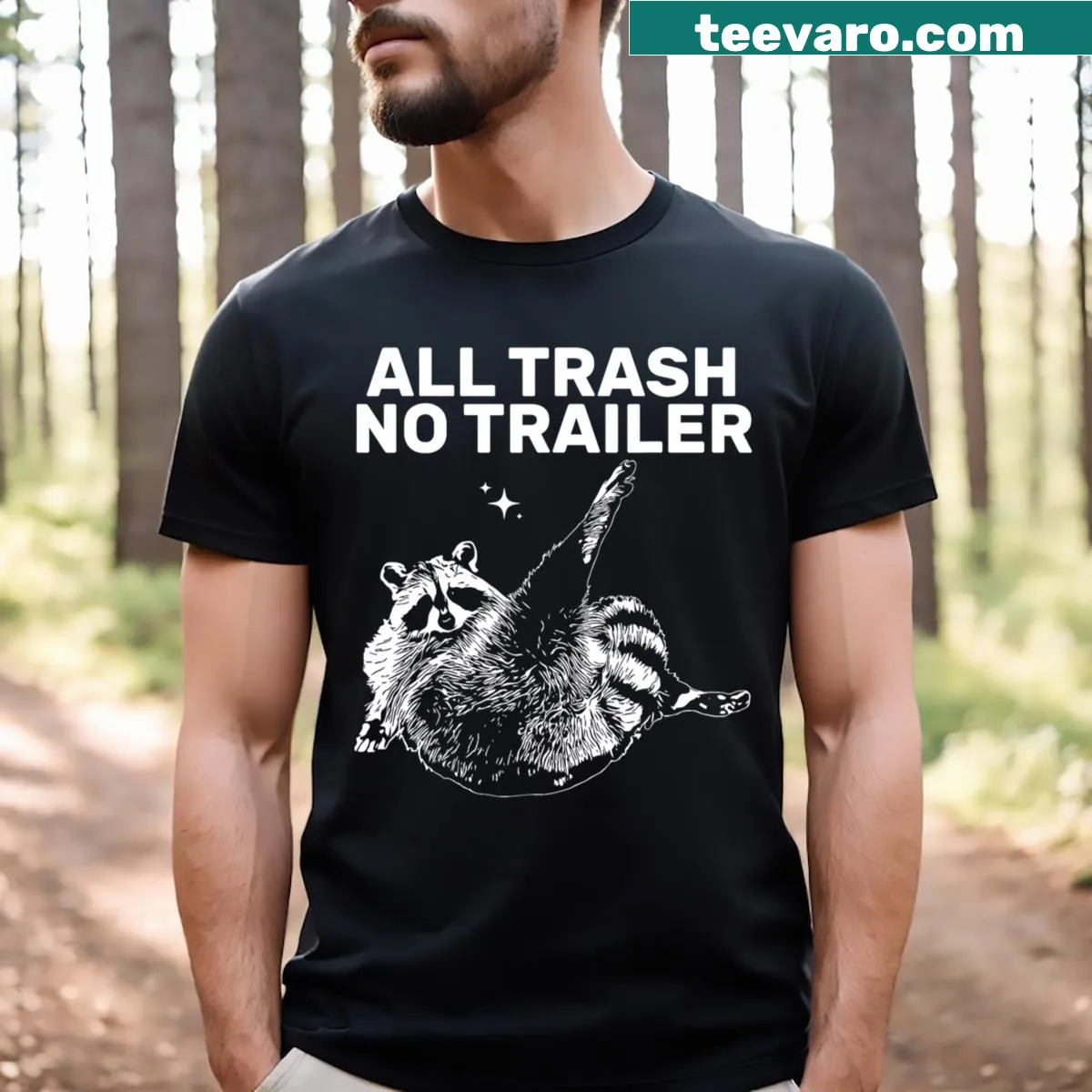 Sarcastic raccoon-themed T-shirt with humorous text — on a men's t-shirt