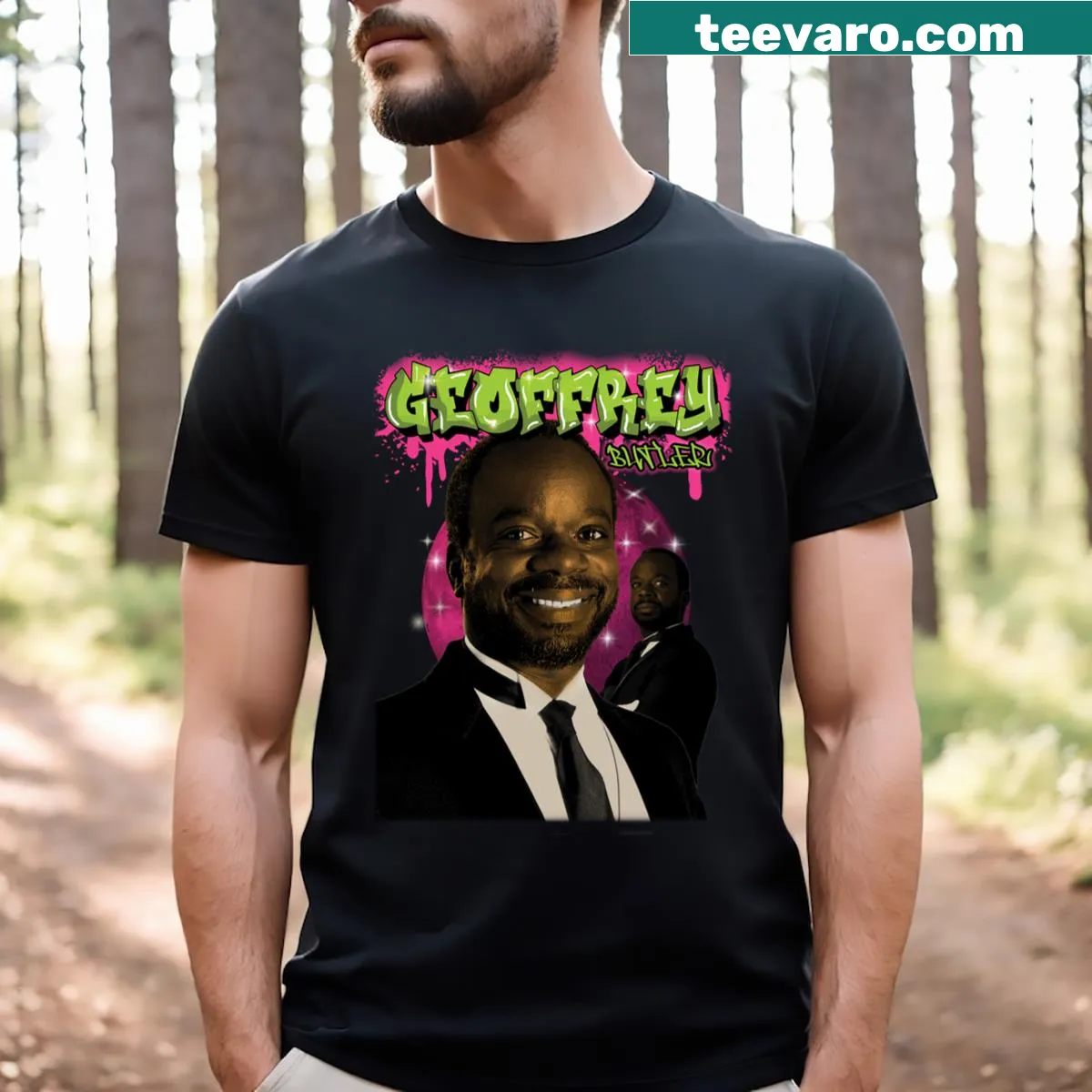 Illustrated t-shirt featuring Geoffrey Butler from Fresh Prince — on a men's t-shirt