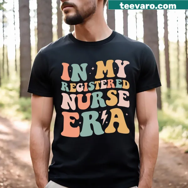 Funny retro t-shirt with the phrase 'In My Registered Nurse Era'