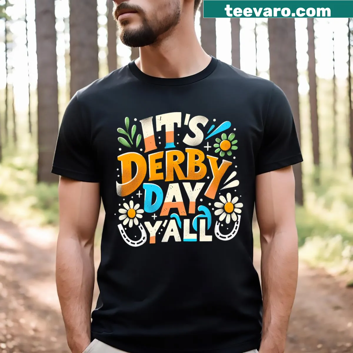 Playful Derby Day t-shirt celebrating 150th horse race — on a men's t-shirt
