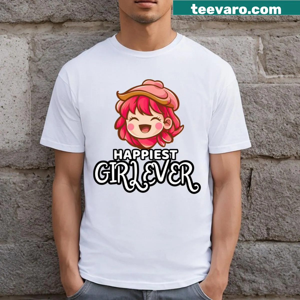 Cute t-shirt for kids featuring a whimsical pink girl illustration — on a men's t-shirt