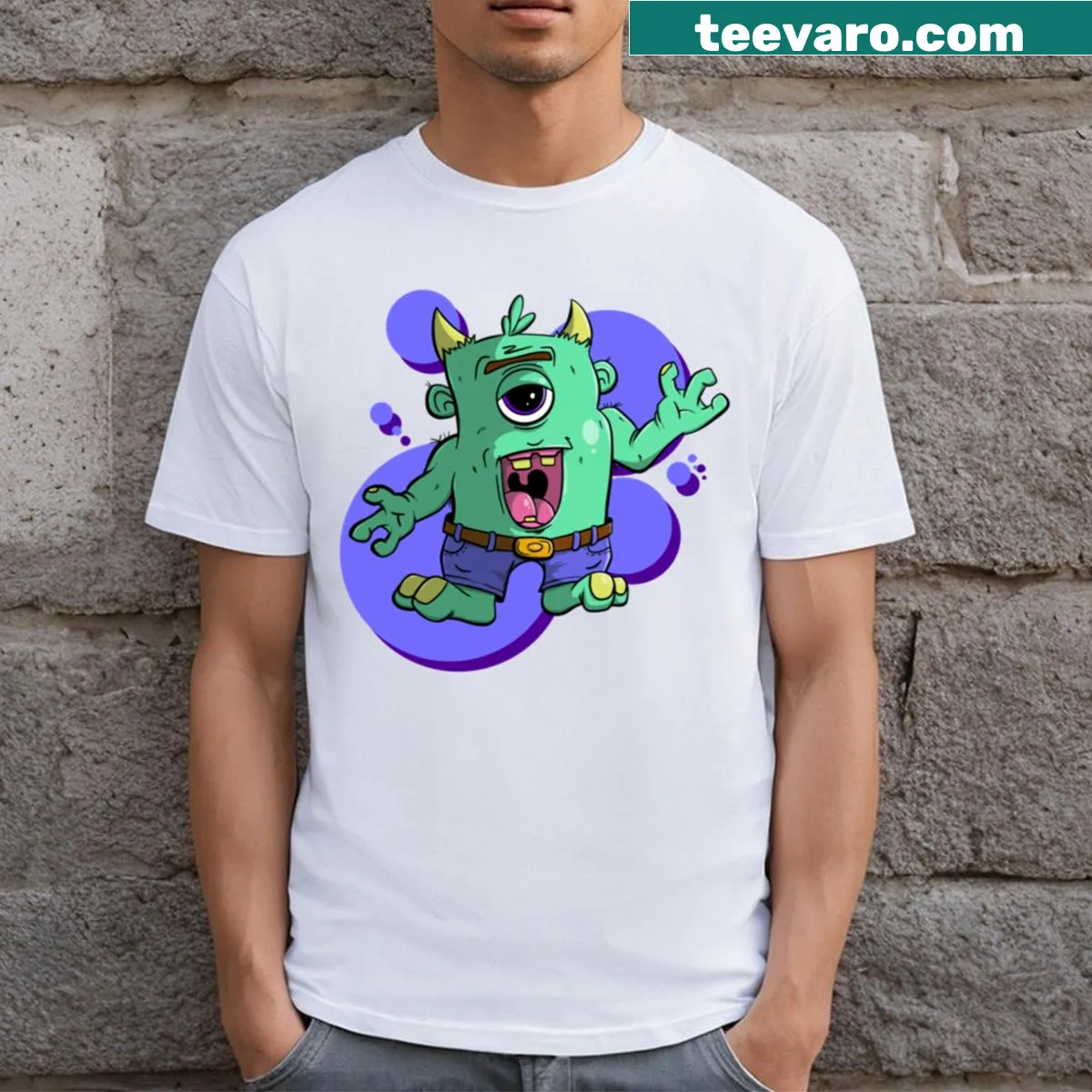 Illustrated hillbilly monster t-shirt with a spooky design — on a men's t-shirt