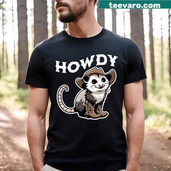 Cute opossum in a cowboy hat design on a t-shirt