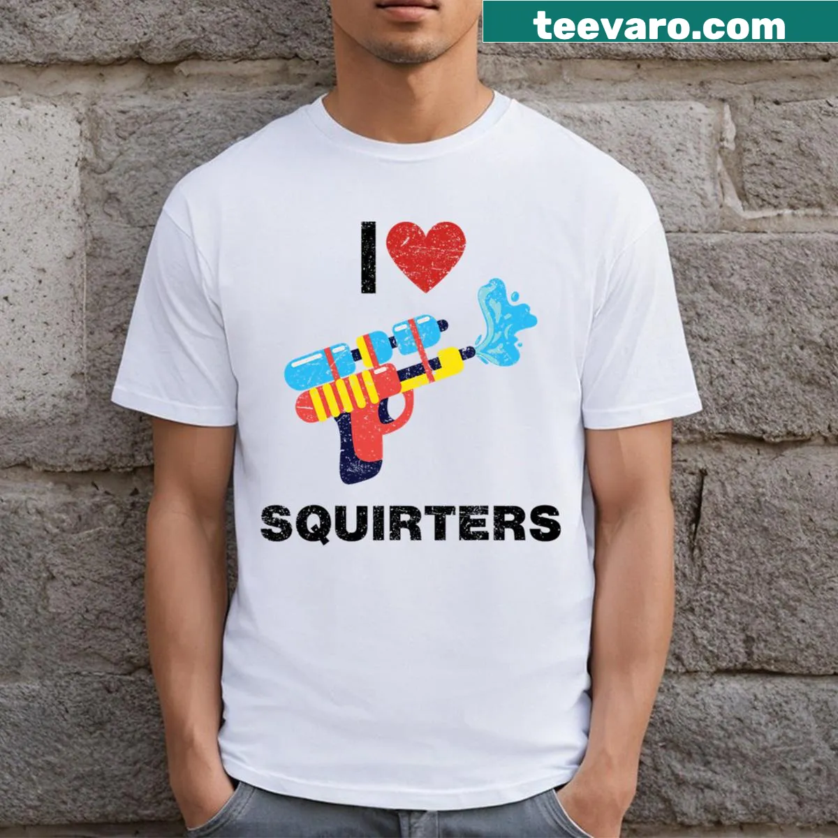 Funny t-shirt with the phrase I Love Squirters — on a men's t-shirt