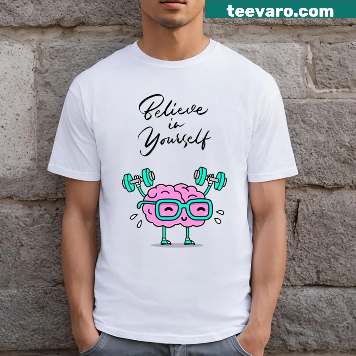 T-shirt featuring an inspiring motivational phrase for daily encouragement — on a men's t-shirt