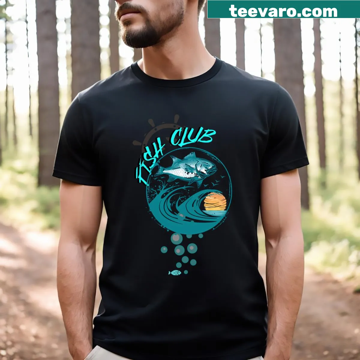 T-shirt promoting a connection between fishing and digital art with inviting text — on a men's t-shirt
