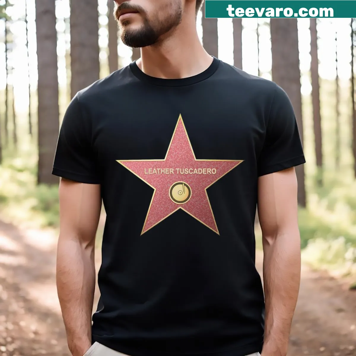 Vintage inspired T-shirt featuring Leather Tuscadero from Hollywood — on a men's t-shirt