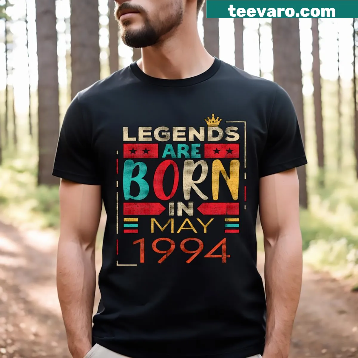 Vintage May 1994 birthday t-shirt with legend statement — on a men's t-shirt
