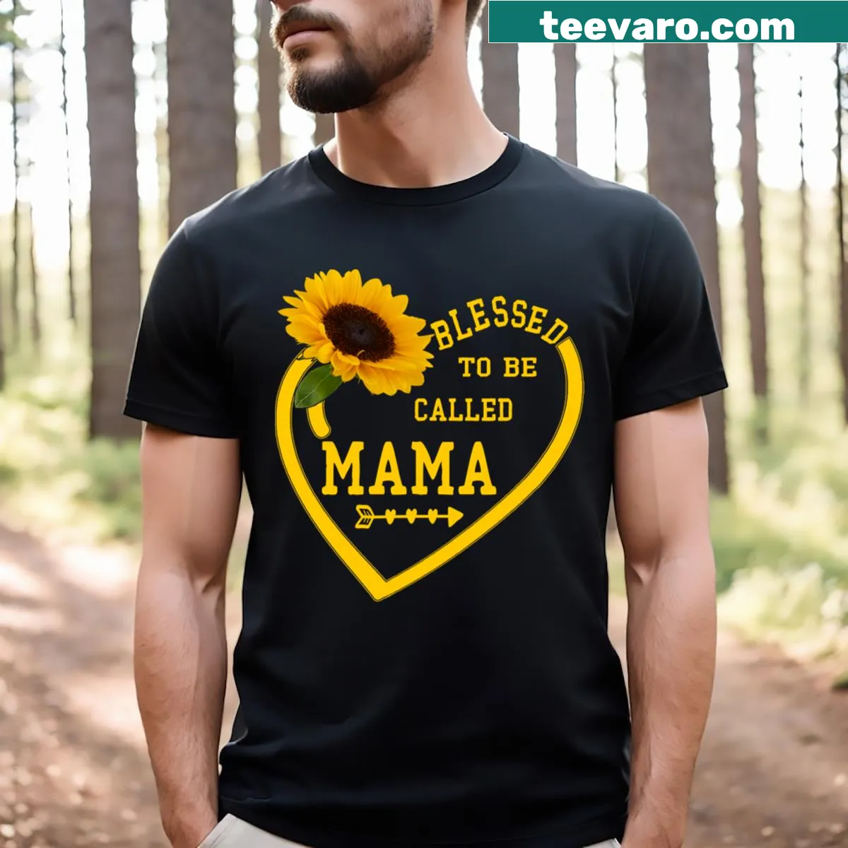 T-shirt with the word Mama in bold text — on a men's t-shirt