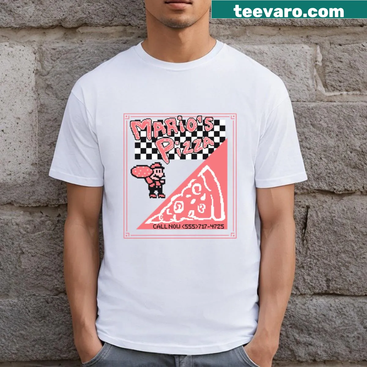 Vintage Mario's Pizza graphic T-shirt from the 1980s — on a men's t-shirt