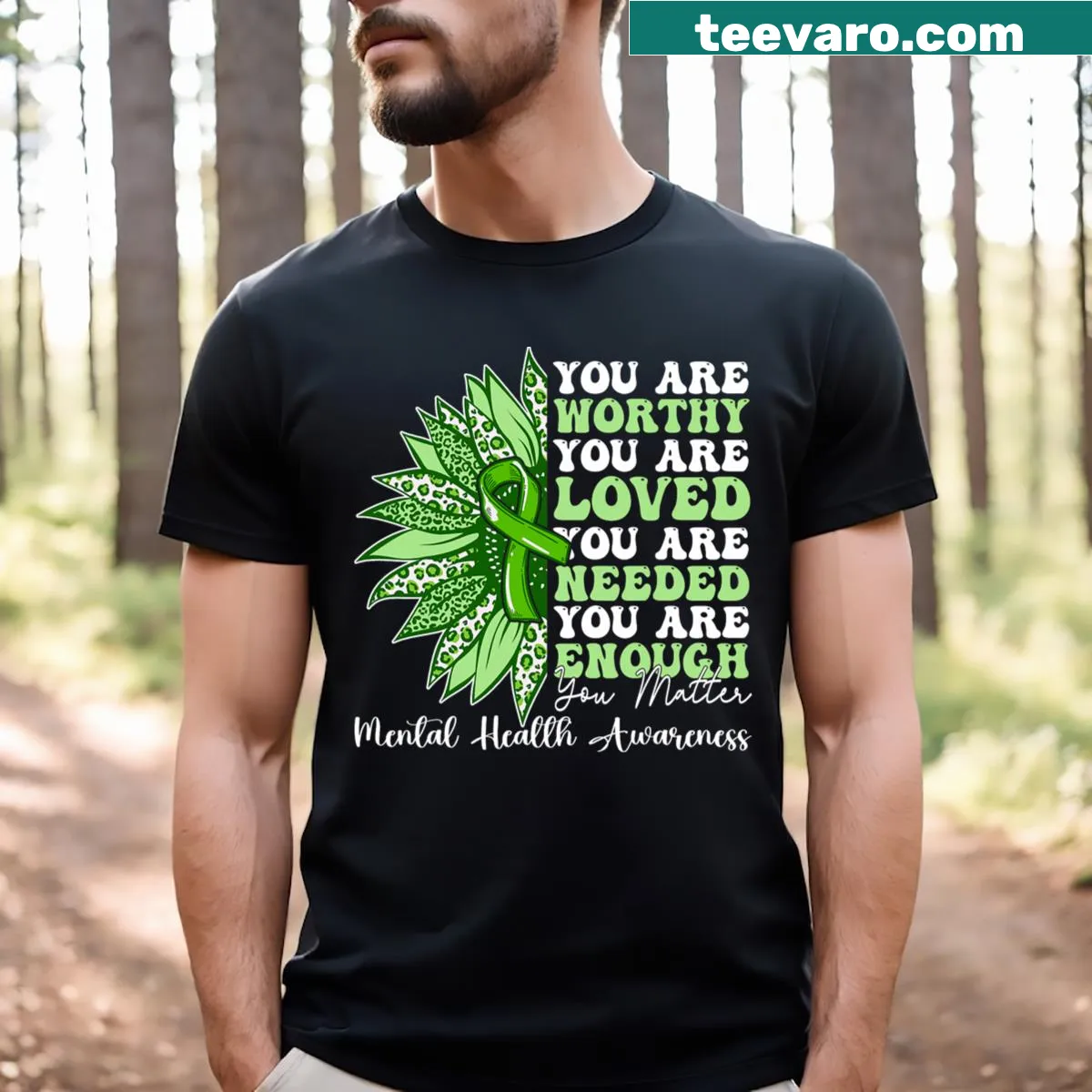 T-shirt with 'Support Warrior' motivational text — on a men's t-shirt