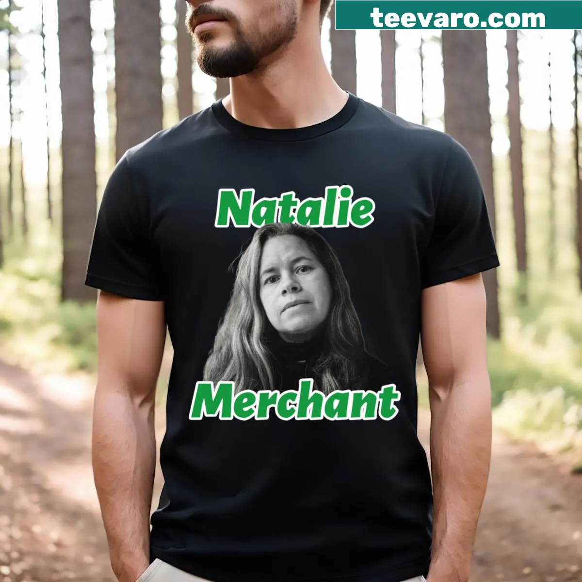 T-shirt featuring the name Natalie Merchant in bold typography — on a men's t-shirt