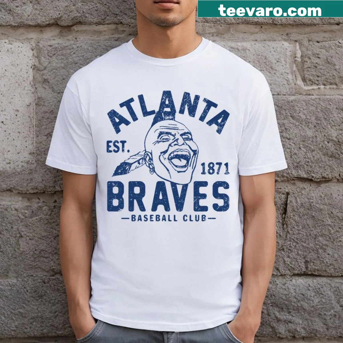 Vintage-style Atlanta Braves logo on a T-shirt — on a men's t-shirt
