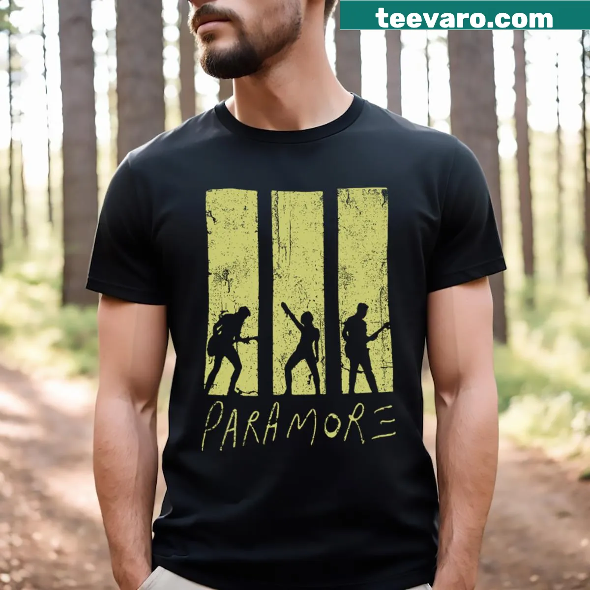 Vintage Paramore logo t-shirt design — on a men's t-shirt