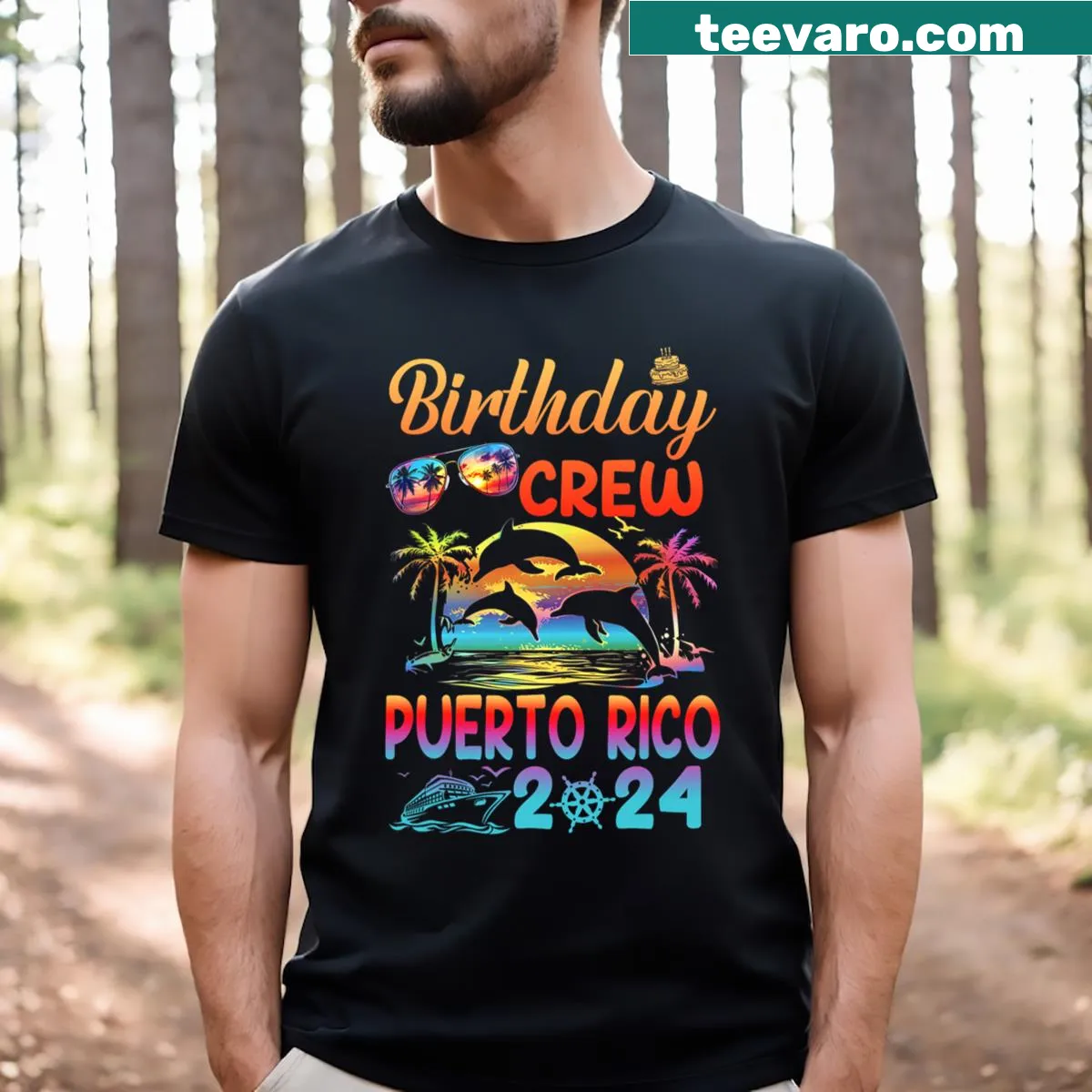 Illustration for Puerto Rico birthday trip group T-shirt — on a men's t-shirt