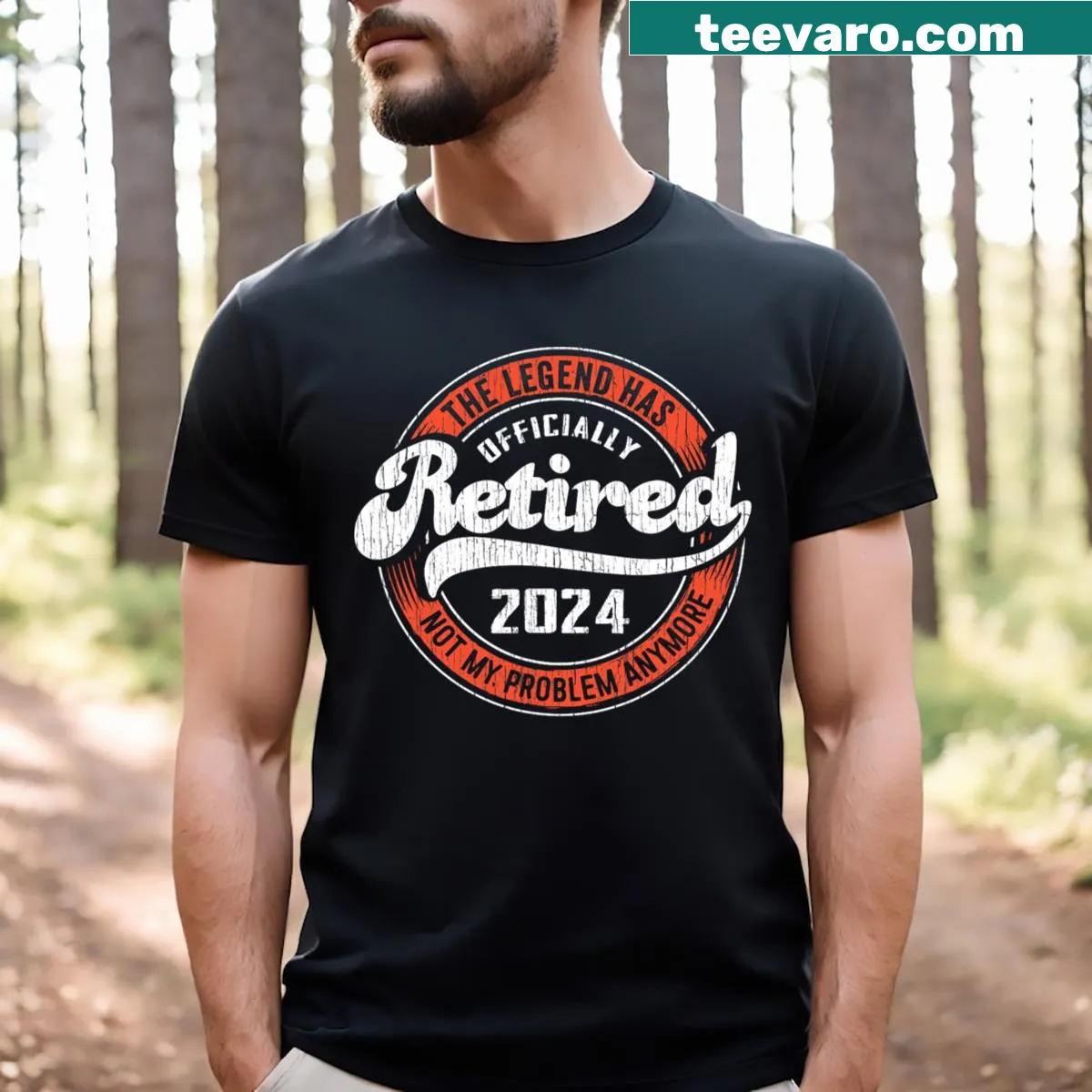 Funny retirement t-shirt with 'Not My Problem Anymore' text — on a men's t-shirt