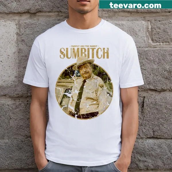 Edgy t-shirt with playful 'Sumbitch' text and stone texture design