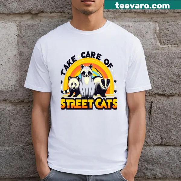 Illustrated street cats t-shirt promoting feline welfare