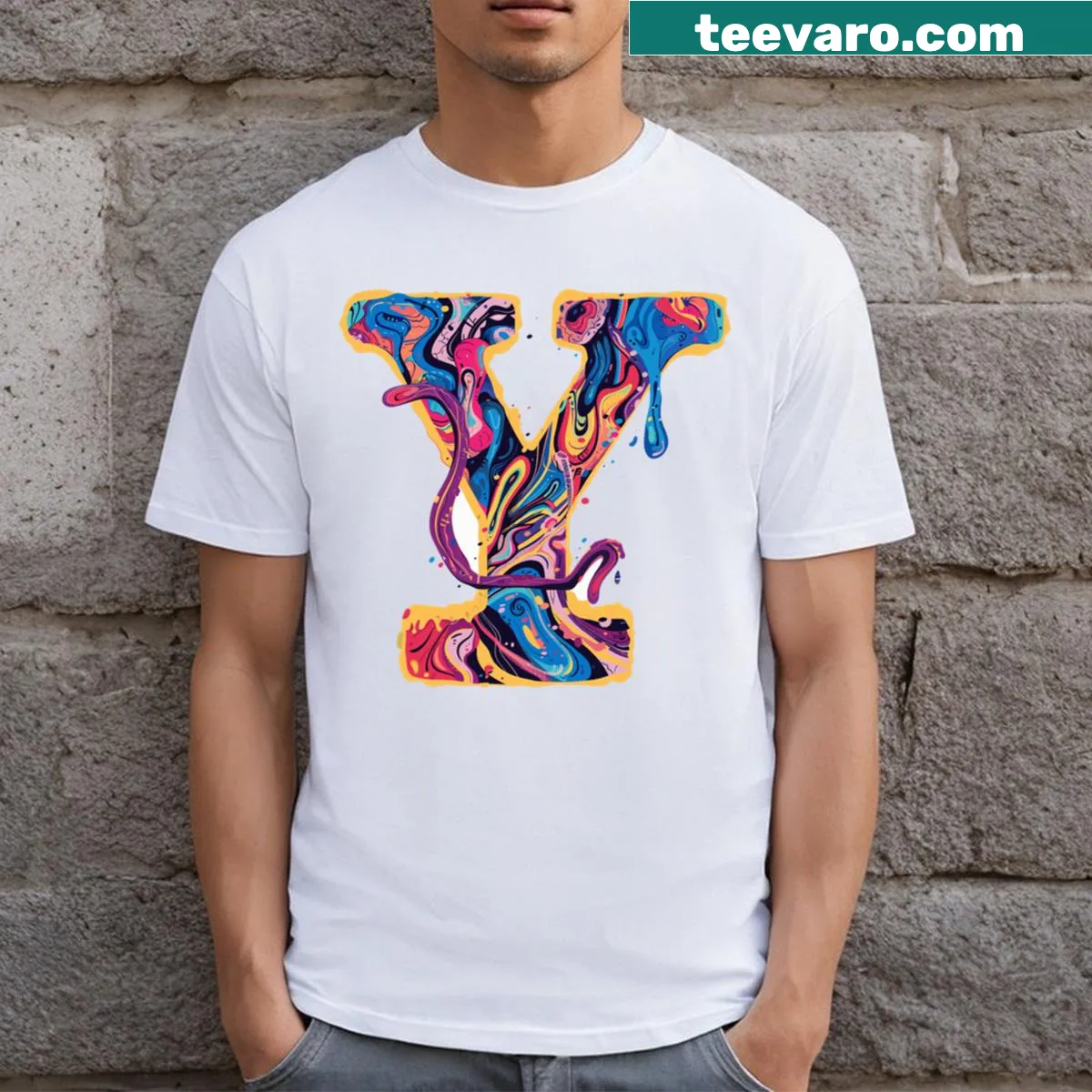 Abstract typography t-shirt featuring the letter Y — on a men's t-shirt