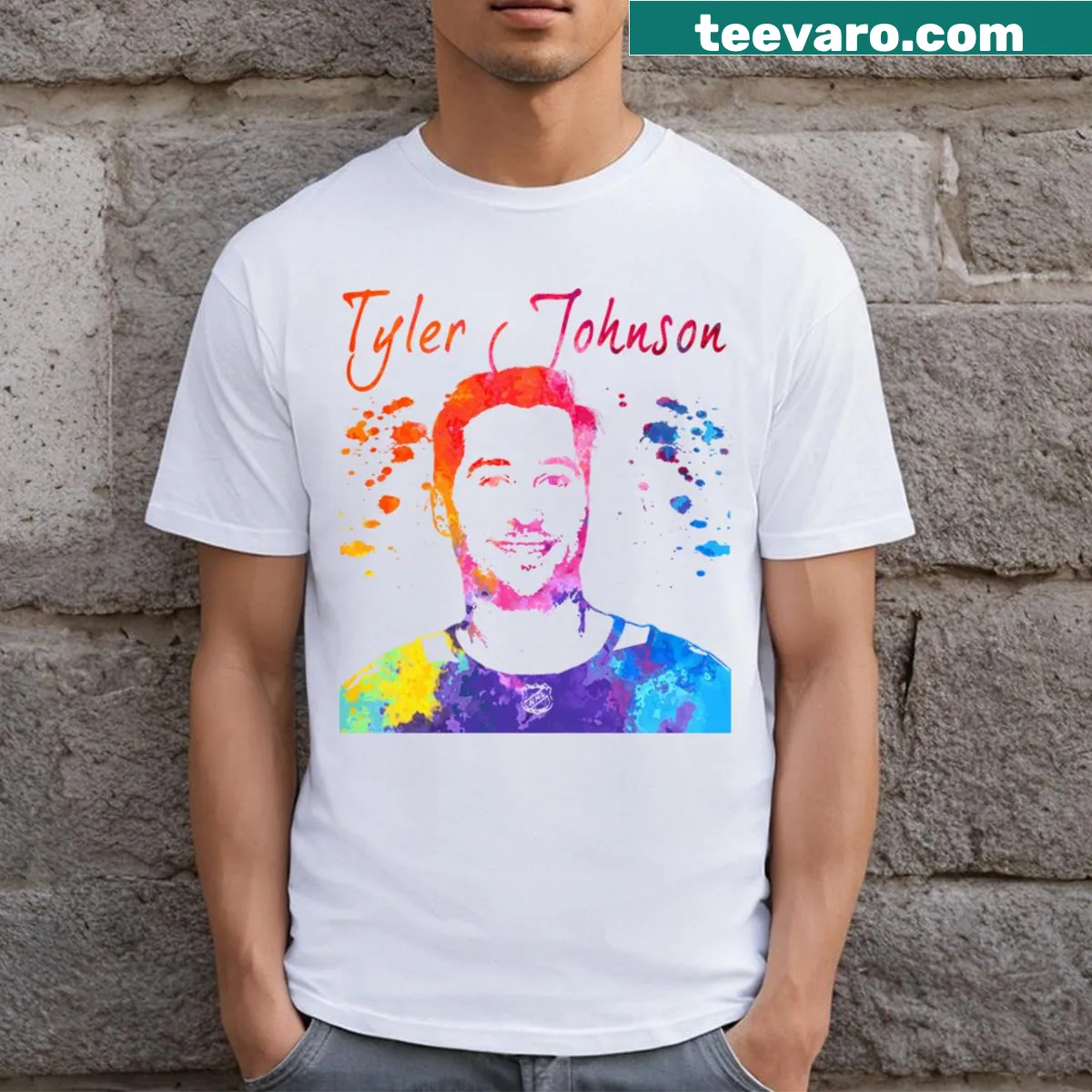 Illustrative t-shirt featuring Tyler Johnson — on a men's t-shirt