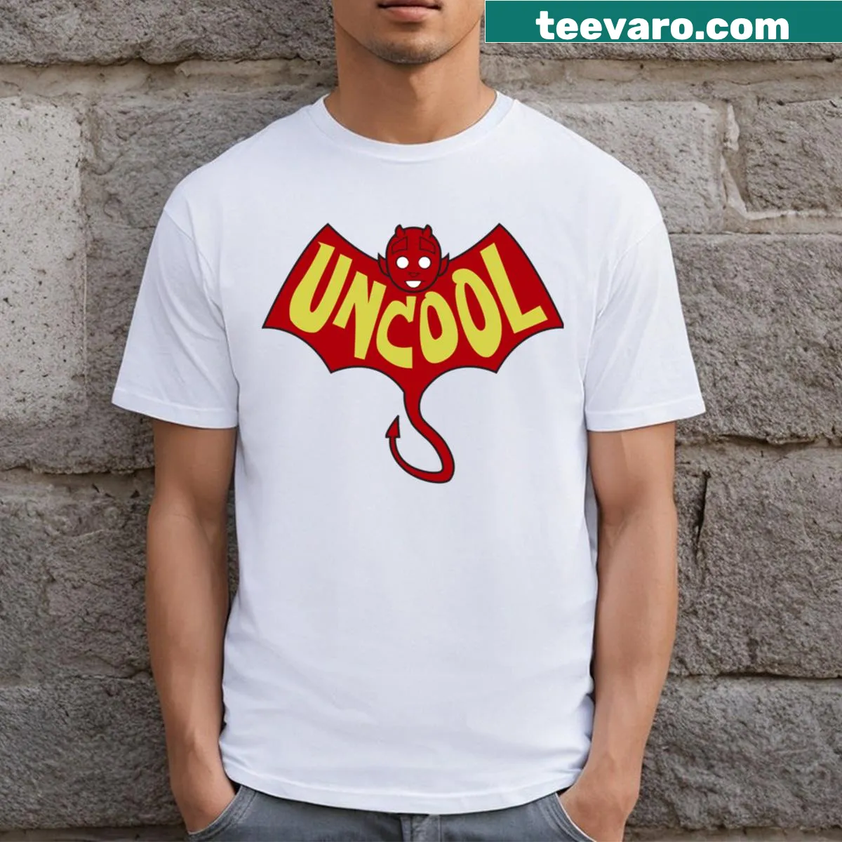Uncool Nostalgia T-shirt with a vintage-inspired design — on a men's t-shirt