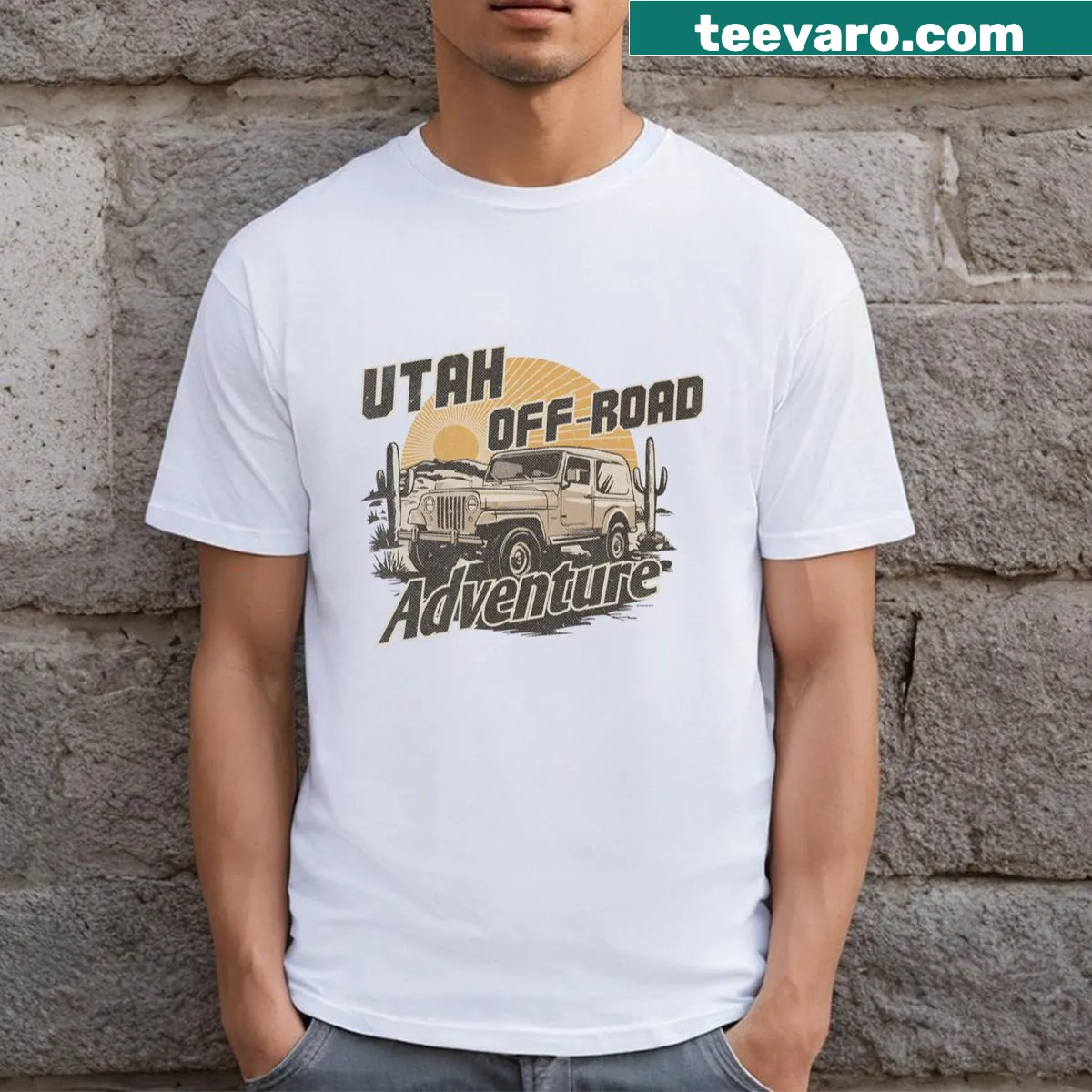 Vintage style off-road adventure t-shirt featuring rugged terrain design — on a men's t-shirt