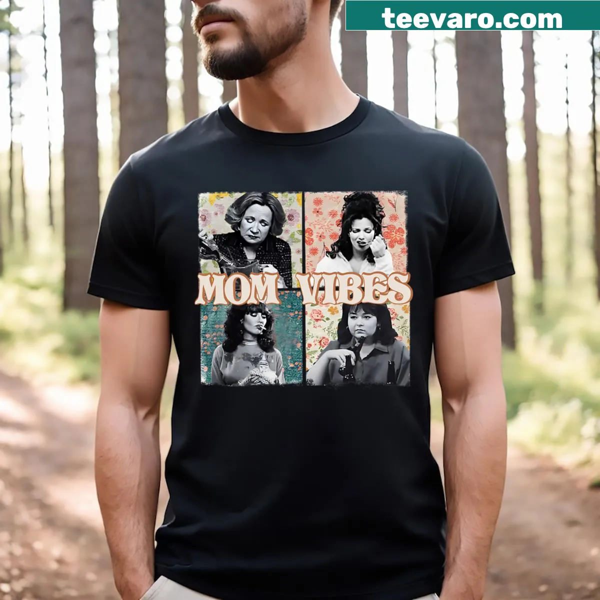 Vintage-style t-shirt celebrating mom life with flowers and humor — on a men's t-shirt