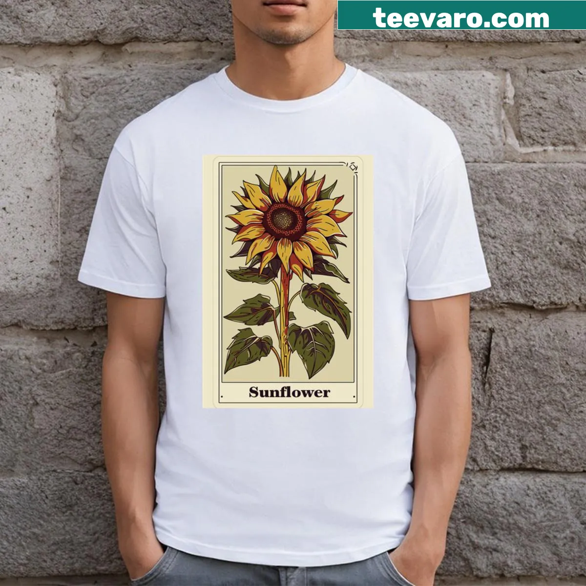 Vintage sunflower graphic t-shirt celebrating nature — on a men's t-shirt
