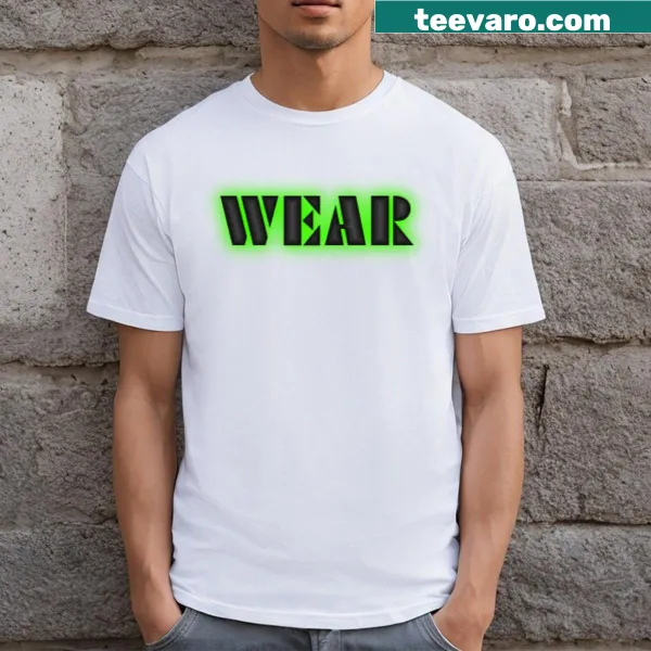 T-shirt featuring the word 'Wear' in playful typography